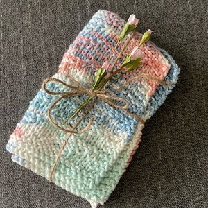 Handmade knitted pastel washcloths/dishcloths